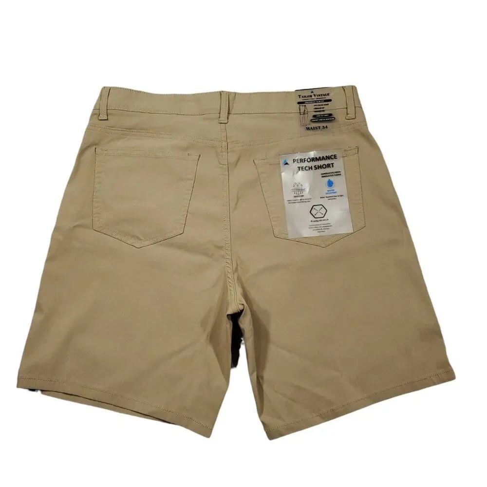 Tailor Vintage Greenwich Slim Fit Performance Tech Shorts Men's Size 34 Khaki - Picture 2 of 7